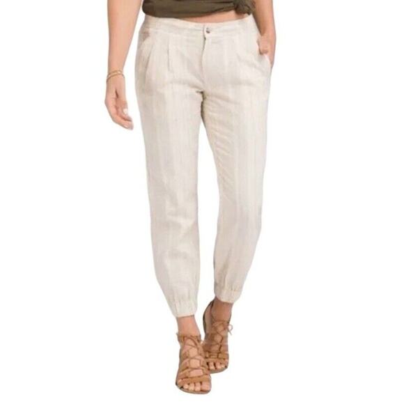 Prana Pants - Prana Kickin It Jogger‎ Pants Womens 4 Beige Striped Hemp Organic Cotton Coastal